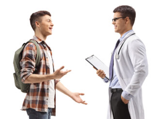 Male student talking to a doctor