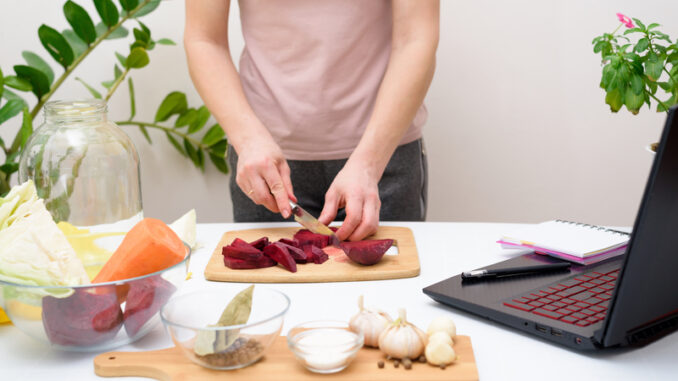 Cooking at home.